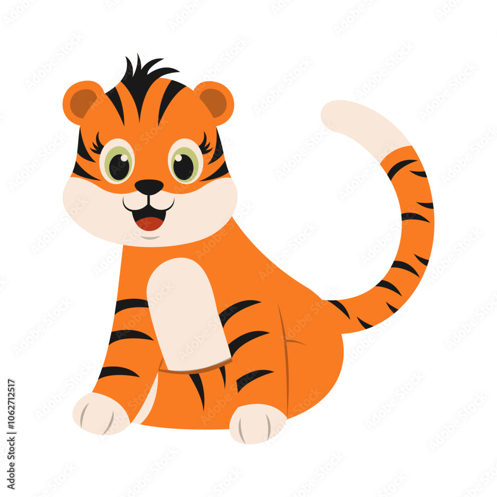 Cute Tiger Cartoon Character. Vector Illustration Isolated on White Background. Cute Tiger Cartoon Character. Vector Illustration Isolated on White Background.