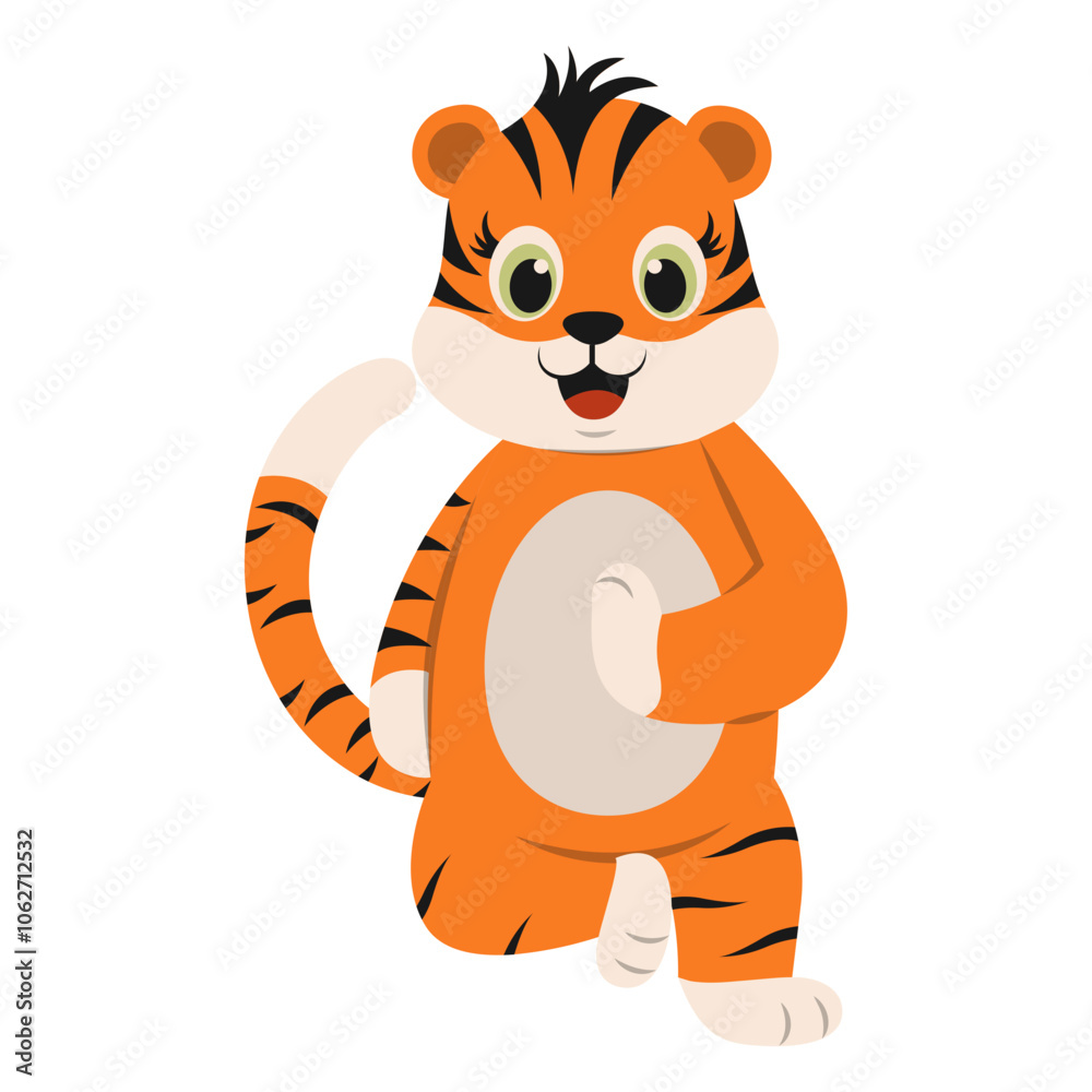 Cute Tiger Cartoon Character. Vector Illustration Isolated on White Background. Cute Tiger Cartoon Character. Vector Illustration Isolated on White Background.