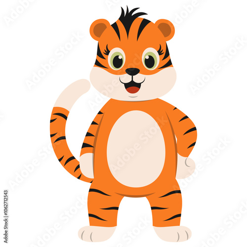 Cute Tiger Cartoon Character. Vector Illustration Isolated on White Background.