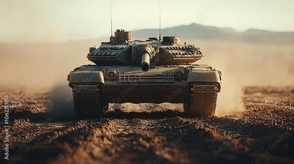 Fototapeta premium Explore the power of modern battle tanks in olive drab with heavy armor and dual exposure techniques