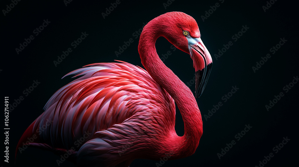 Obraz premium Flamingo isolated on a dark background