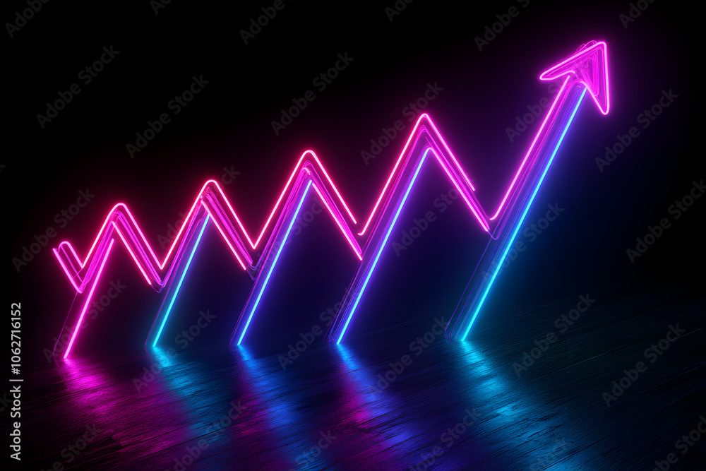 A dynamic neon wireframe chart with glowing arrows illustrating growth trends set against a dark background. A dynamic neon wireframe chart with glowing arrows illustrating growth trends set against a dark background.