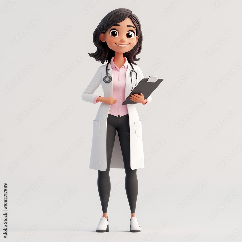Cartoon Female Doctor Holding a Clipboard and Smiling Cartoon Female Doctor Holding a Clipboard and Smiling