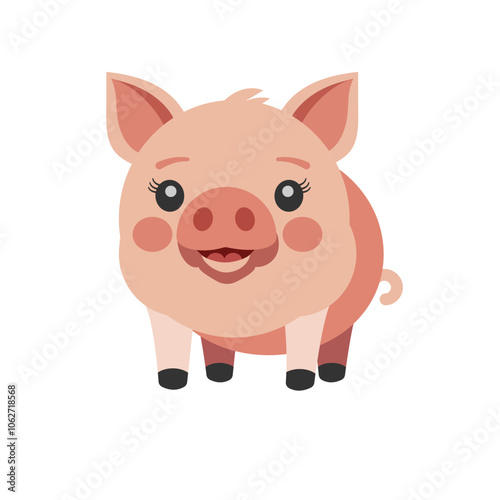 Kawaii style piglet with a smile isolated
