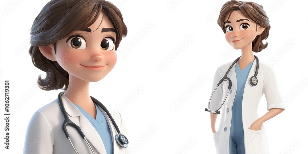 Cartoon Female Doctor with Stethoscope and White Coat Cartoon Female Doctor with Stethoscope and White Coat