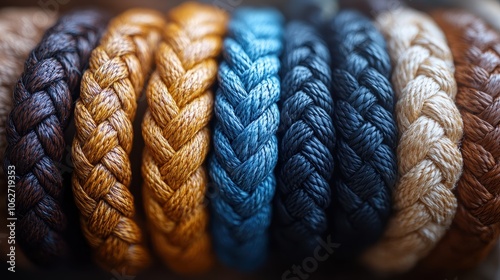 Braided Ropes in Unity, Close-up of intricately woven textures representing strength and togetherness in vibrant detail photo