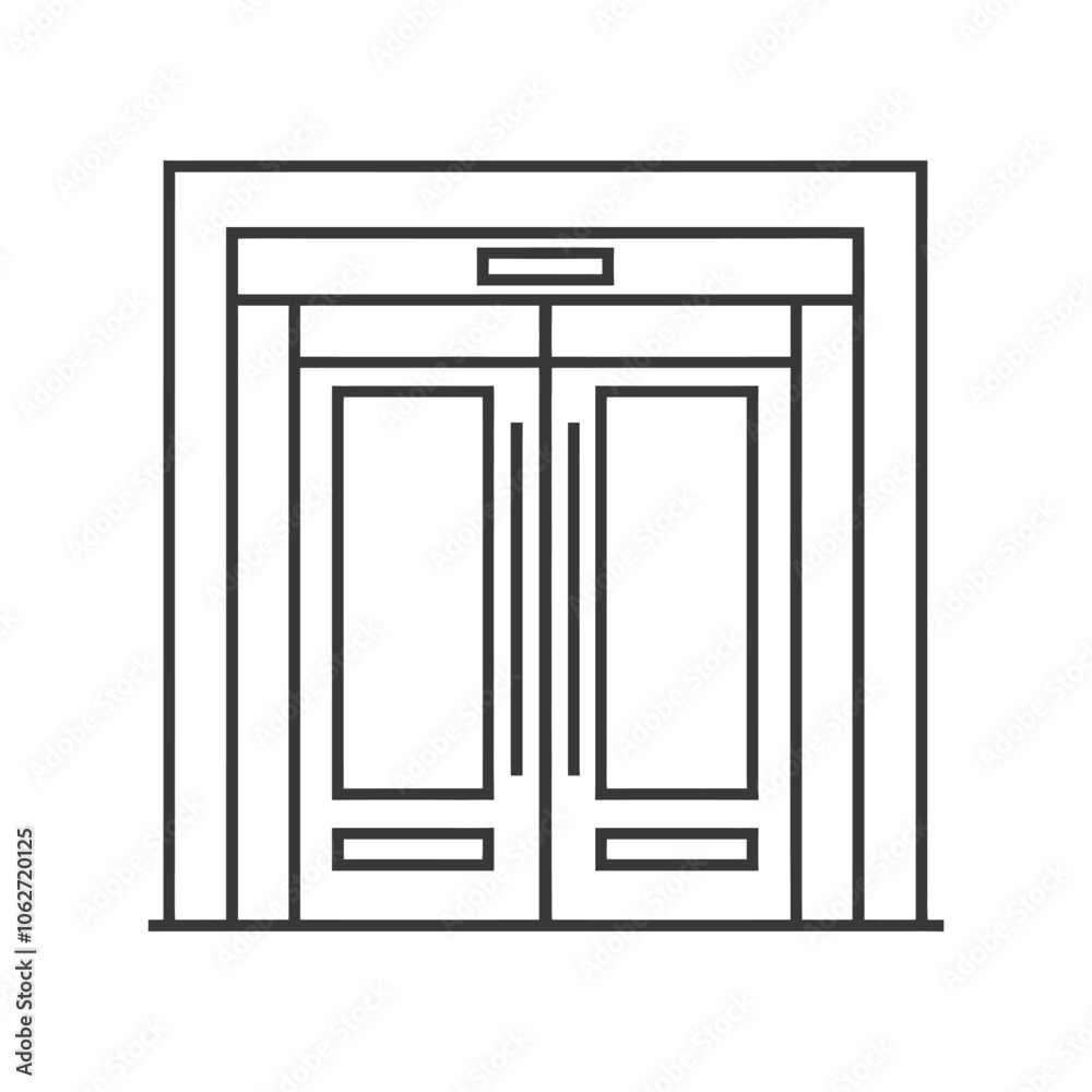 Line Drawing of a Double Door Entrance with a Small Window Above Line Drawing of a Double Door Entrance with a Small Window Above
