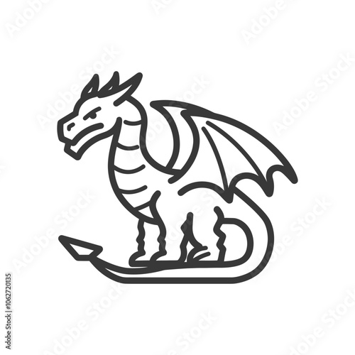 Line drawing of a dragon with wings spread