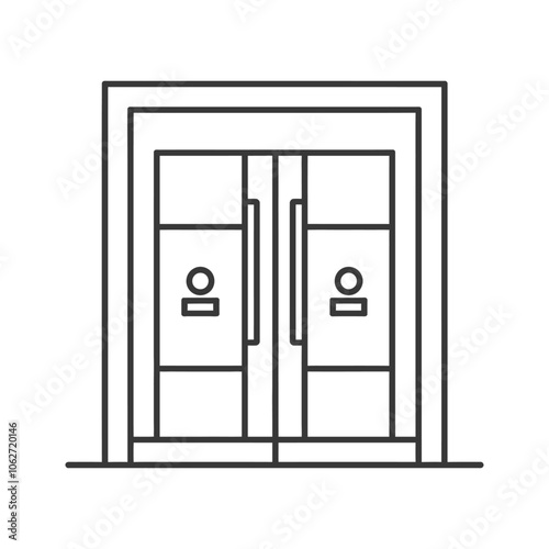 Line drawing of a double door with a frame and handles