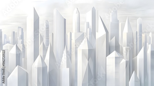 A Cityscape of White Geometric Towers