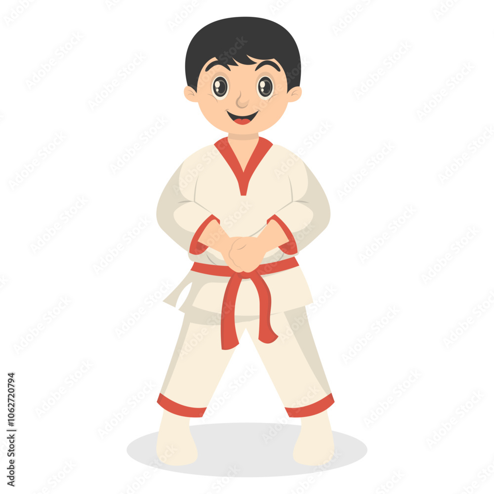 Taekwondo Children Character with Cute Pose Design. Isolated Vector Illustration. Taekwondo Children Character with Cute Pose Design. Isolated Vector Illustration.