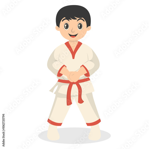 Taekwondo Children Character with Cute Pose Design. Isolated Vector Illustration.