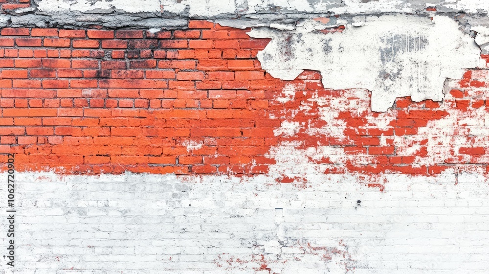 Obraz premium Red and White Abstract Wall with Texture and Peeling Paint