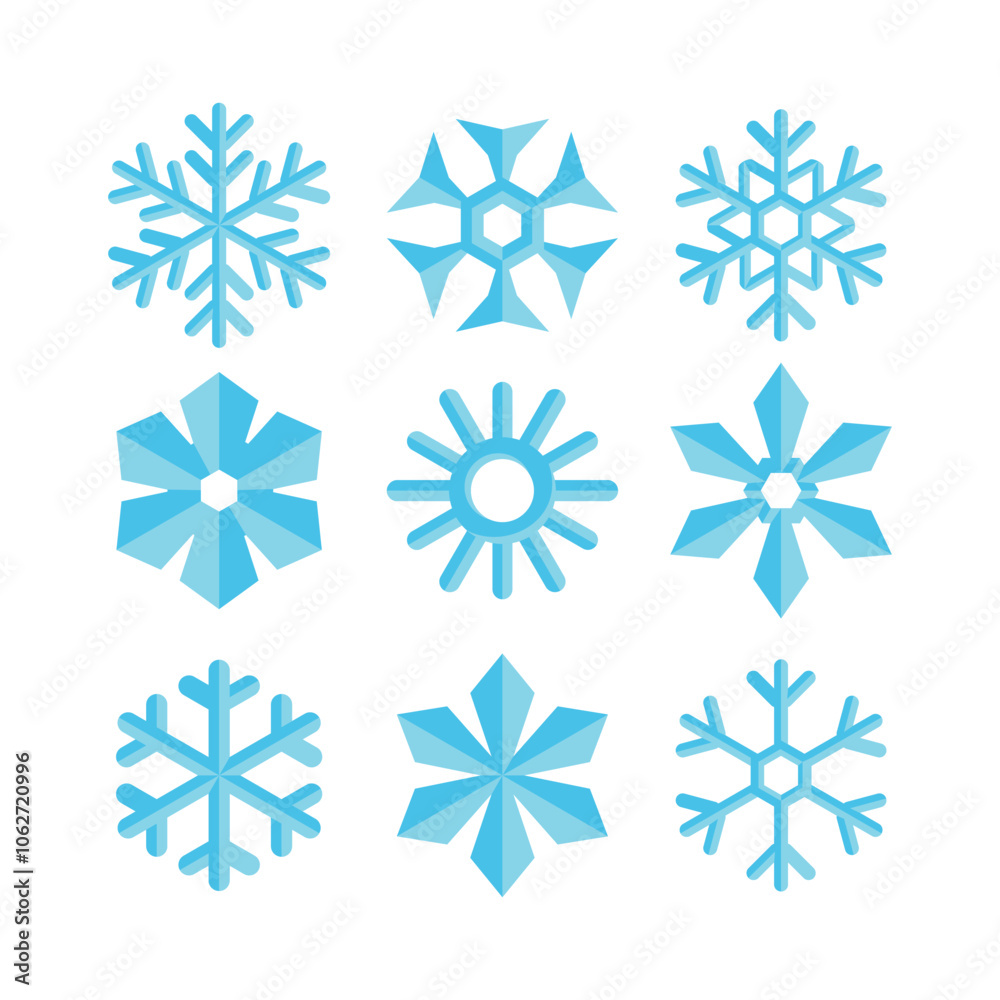 Snowflake Ice Crystal Flat Blue Simple Vector