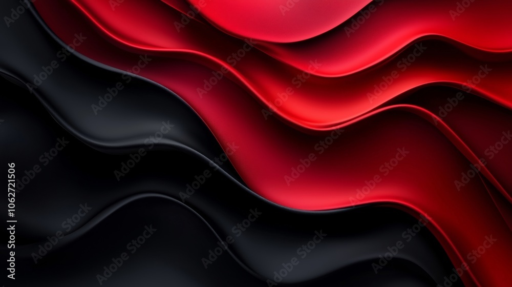 Obraz premium Visually Striking Interplay of Waves in Red and Black Satin