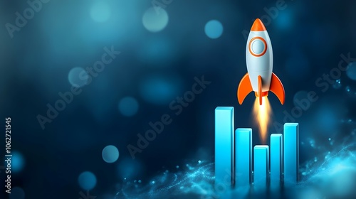 A rocket launching off a bar graph, symbolizing business growth and success.