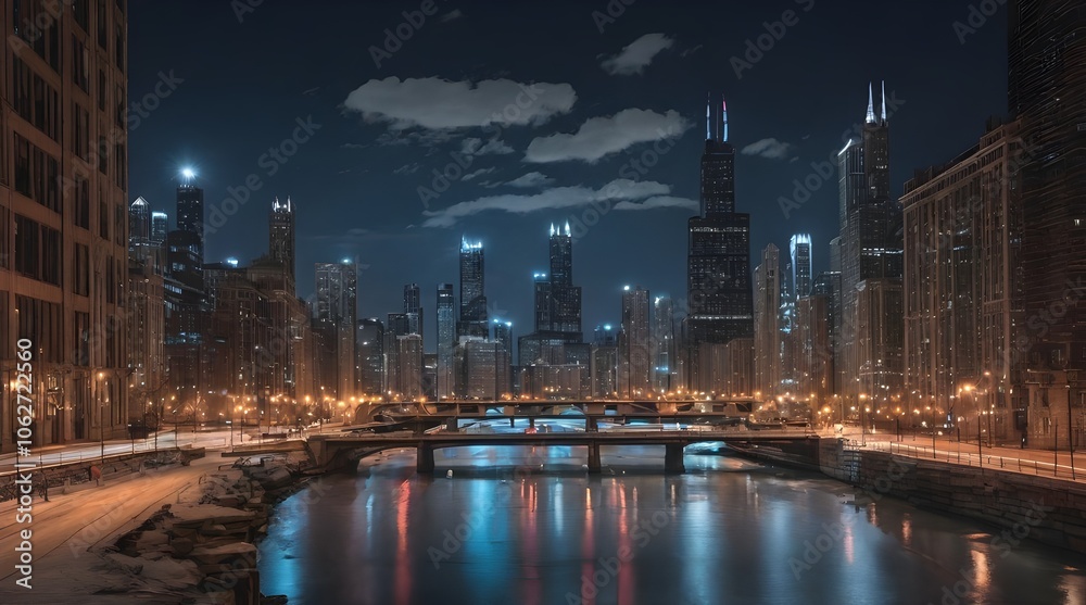 Chicago at night.generative.ai Chicago at night.generative.ai