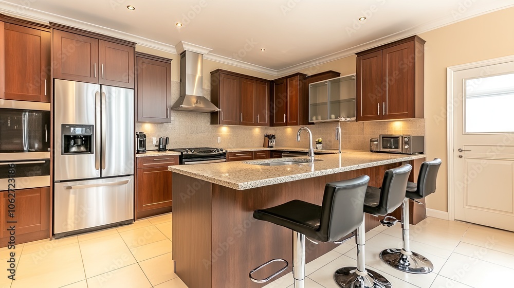 Modern Kitchen with Sleek Cabinets and Island Seating Modern Kitchen with Sleek Cabinets and Island Seating