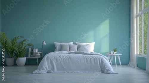 Cozy Modern Bedroom with Teal Walls and Natural Light