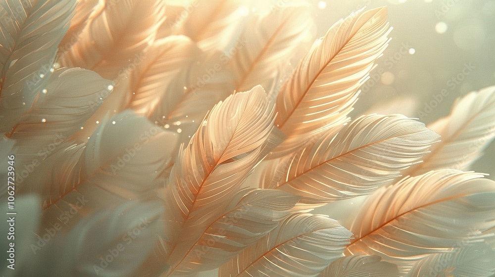 Obraz premium A close-up of soft, delicate feathers with a warm, ethereal glow.