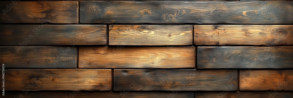 Wooden panel accent wall, textured surface, warm tones, modern interior design element, enhances ambiance and sophistication