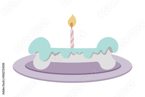 Dog birthday cake flat design.  Dog party Icon in vintage style