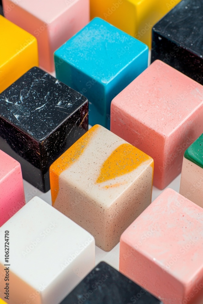 A close-up of colorful cubes, arranged in an abstract pattern, creating a visually appealing and playful composition. The cubes have different colors. A close-up of colorful cubes, arranged in an abstract pattern, creating a visually appealing and playful composition. The cubes have different colors.