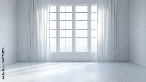 Bright Minimalist Room with Large Window and Curtains