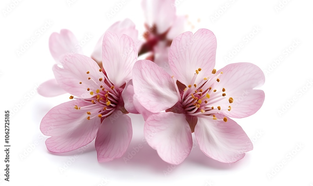 Sakura flower cherry blossom isolated on white background. Shallow depth. Soft toned, clipping path. Generative Ai