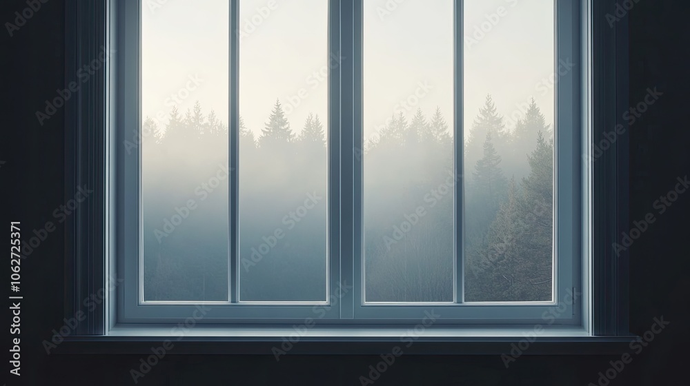Foggy Forest View Through Window Glass Pane Foggy Forest View Through Window Glass Pane