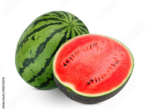 whole and half of watermelon isolated, png