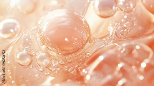 Collagen-rich oil spheres gliding on a pastel canvas, embodying pure skincare luxury.