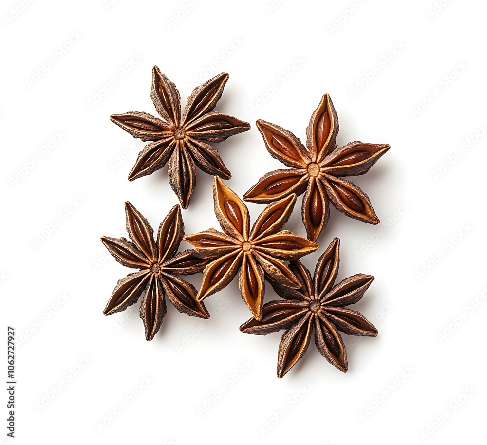 Star anise close-up on a white background. Isolated. Generative Ai Star anise close-up on a white background. Isolated. Generative Ai