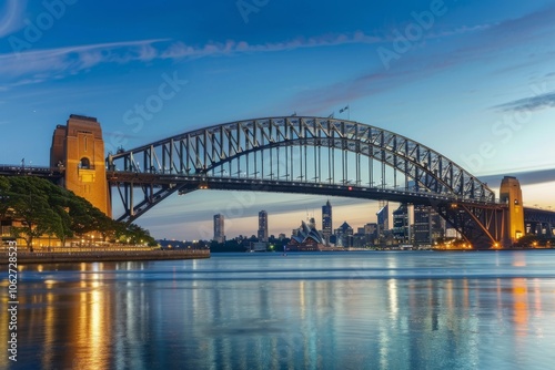 Panoramic View of Sydney Harbour Bridge at Dusk