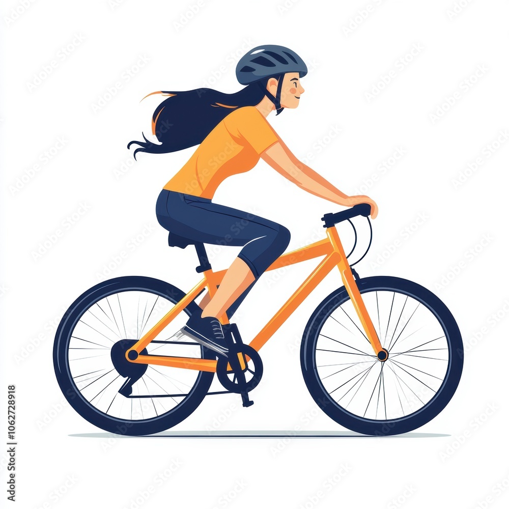 Naklejka premium woman riding a bicycle flat vector illustration isolated minimalist white background