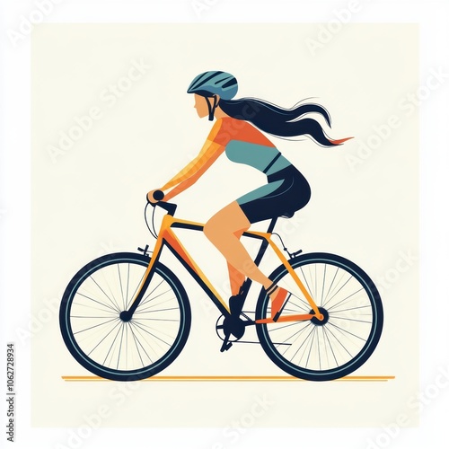 woman riding a bicycle flat vector illustration isolated minimalist white background