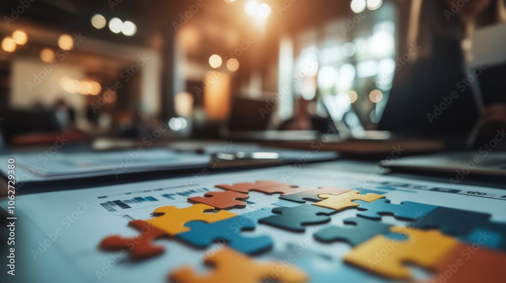 A colorful puzzle piece arrangement on a table, illuminated by warm light, suggesting a collaborative or creative atmosphere. A colorful puzzle piece arrangement on a table, illuminated by warm light, suggesting a collaborative or creative atmosphere.