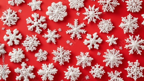 White snowflakes on a warm background.