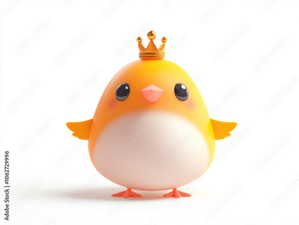 Cute kawaii fat bird with tiny crown, isolated on white background, exuding charm and playfulness. Perfect for children themes and illustrations Cute kawaii fat bird with tiny crown, isolated on white background, exuding charm and playfulness. Perfect for children themes and illustrations