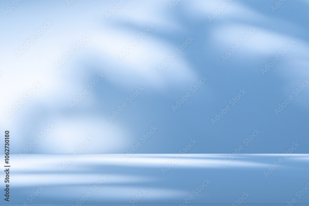 Wall interior background, studio and backdrops show products. with soft light shadow from window color blue and white. background for text insertion and presentation of product Wall interior background, studio and backdrops show products. with soft light shadow from window color blue and white. background for text insertion and presentation of product