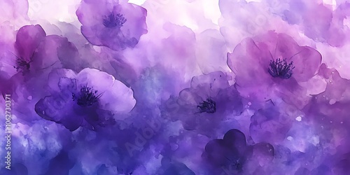 Watercolor abstract purple flowers background. Generative Ai