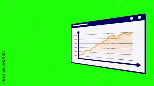 Bar graph diagram, Chart growing upwards in a green screen background for presentations about business growth, market analysis, financial improvement, and profit reports.