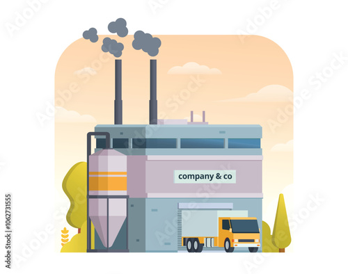 Factory building vector illustration, element for city, infographic and industry illustration	