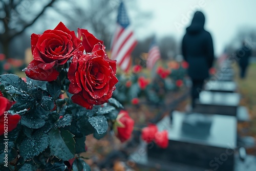 Red Roses with Rain Drops Close Up, Memorial