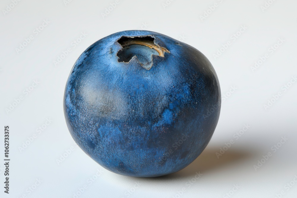A close-up of a single blueberry with damage. A close-up of a single blueberry with damage.