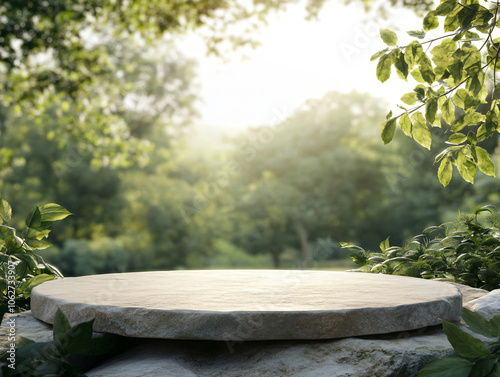 Stone podium for a product display stand. Background for natural products. 