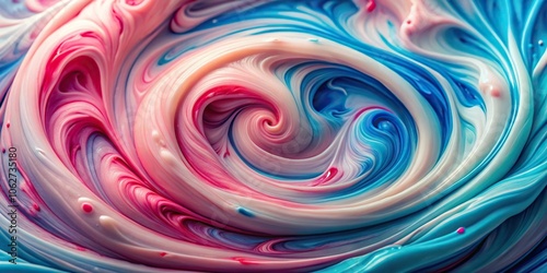 Close-up abstract swirling pink and blue cream background photo