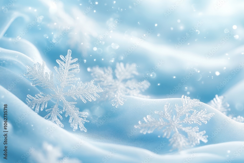 Blue Winter Snowflake Background with Copy Space on blurred background
