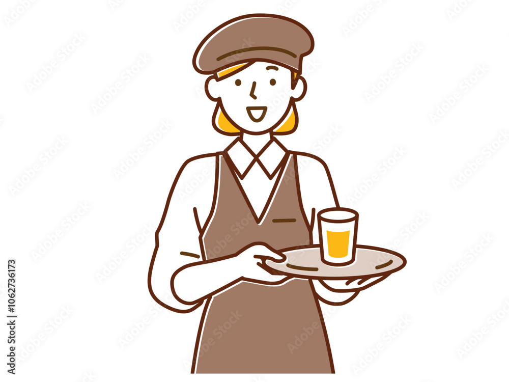 笑顔で接客するおしゃれなカフェの女性スタッフ 笑顔で接客するおしゃれなカフェの女性スタッフ