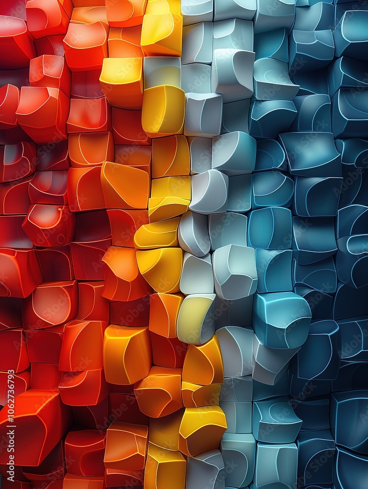 Obraz premium A vibrant abstract composition of colorful, three-dimensional shapes blending together.